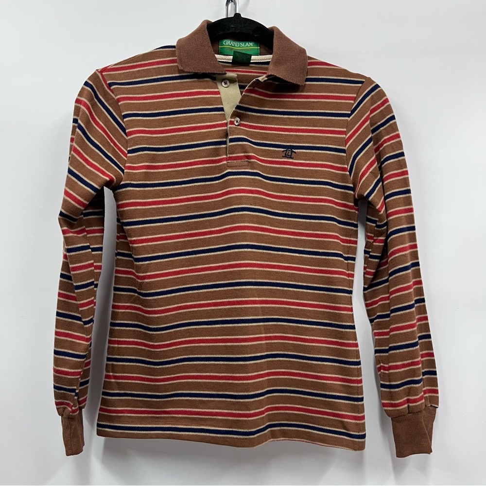 Vintage original penguin logo Grand Slam unisex Striped Polo long sleeve size 14